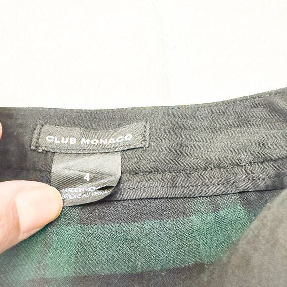 Club Monaco Plaid Patterned Straight Leg Green Slack Pants Leather Banded Size 4 - Picture 7 of 10